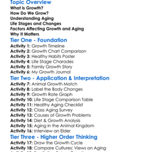 Growth And Aging Worksheet Activity Booklet