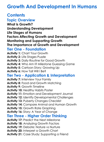 Growth And Development In Humans Worksheet Activity Booklet