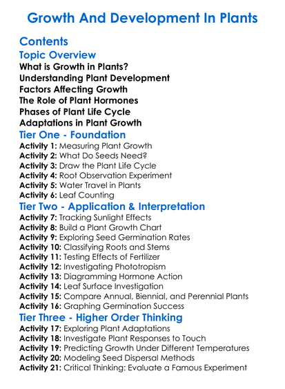 Growth And Development In Plants Worksheet Activity Booklet