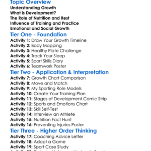 Growth And Development In Sport Worksheet Activity Booklet
