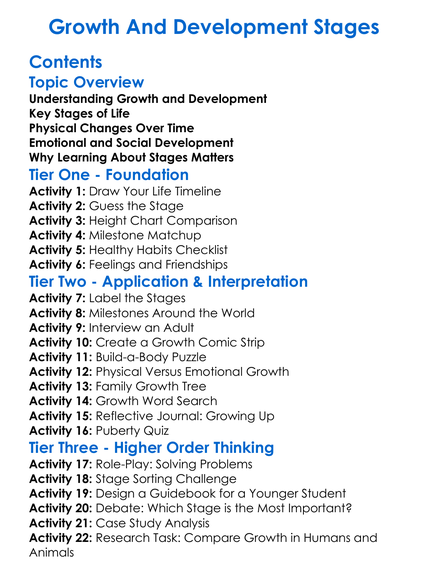 Growth And Development Stages Worksheet Activity Booklet