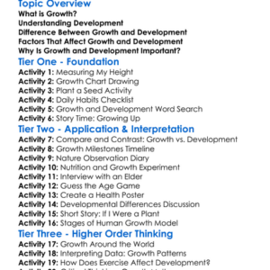 Growth And Development Worksheet Activity Booklet
