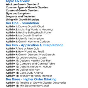 Growth Disorders Worksheet Activity Booklet