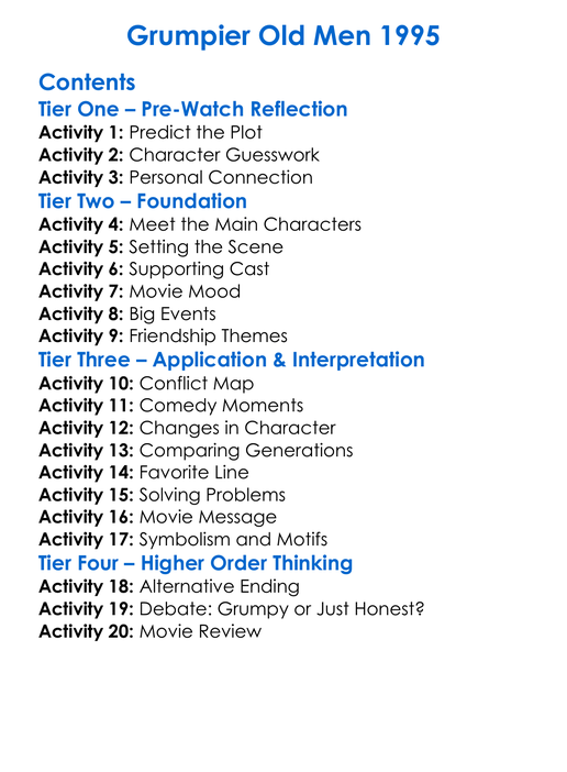 Grumpier Old Men 1995 Worksheet Activity Booklet