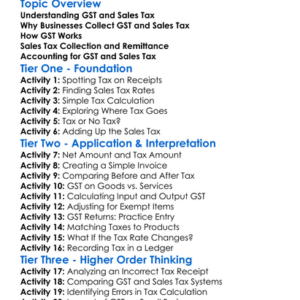 Gst And Sales Tax Accounting Worksheet Activity Booklet