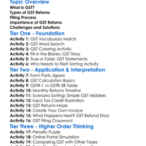 Gst Returns And Filings Worksheet Activity Booklet