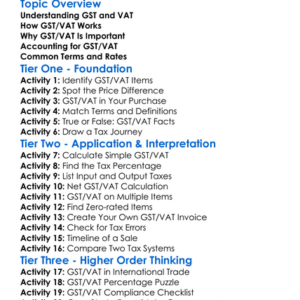 Gstvat Accounting Worksheet Activity Booklet