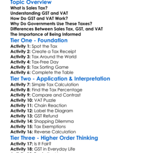 Gstvat And Sales Tax Worksheet Activity Booklet