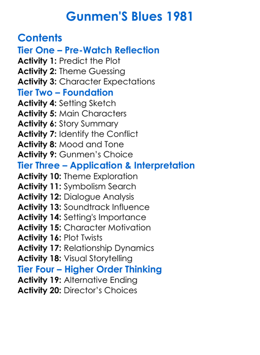 Gunmens Blues 1981 Worksheet Activity Booklet