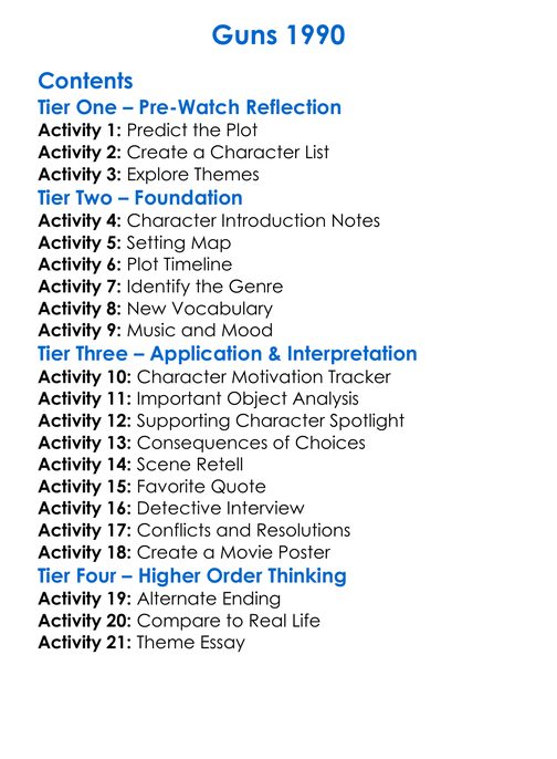 Guns 1990 Worksheet Activity Booklet