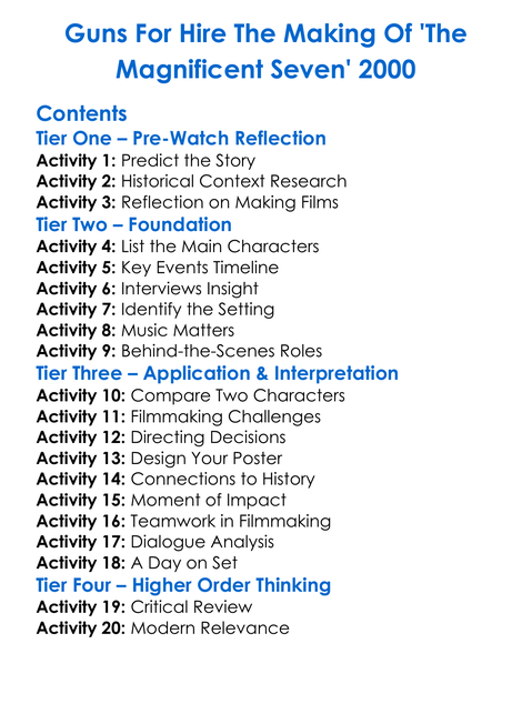 Guns For Hire The Making Of The Magnificent Seven 2000 Worksheet Activity Booklet