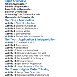 Gymnastics Skills Worksheet Activity Booklet