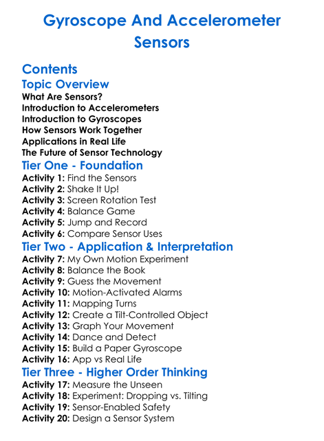 Gyroscope And Accelerometer Sensors Worksheet Activity Booklet