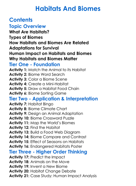 Habitats And Biomes Worksheet Activity Booklet