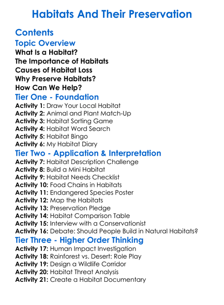 Habitats And Their Preservation Worksheet Activity Booklet