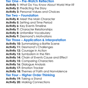 Hacksaw Ridge 2016 Worksheet Activity Booklet