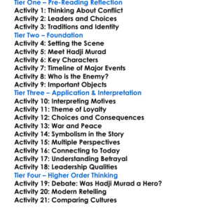 Hadji Murad Leo Tolstoy Worksheet Activity Booklet