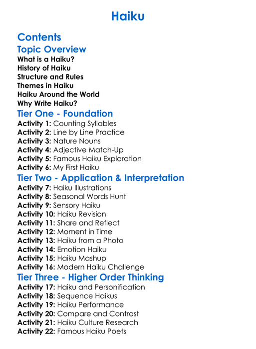 Haiku Worksheet Activity Booklet