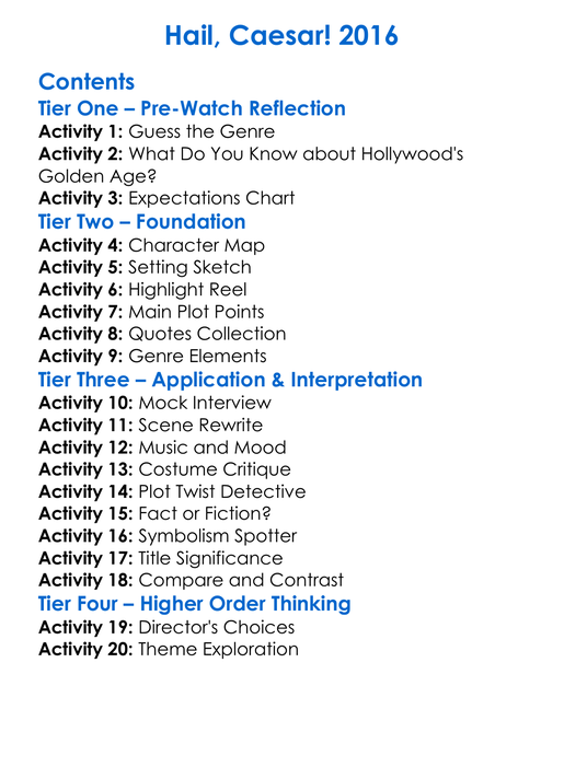 Hail Caesar 2016 Worksheet Activity Booklet