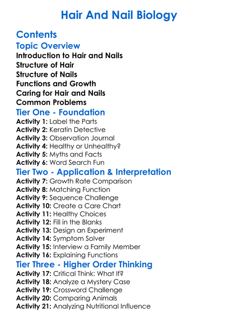 Hair And Nail Biology Worksheet Activity Booklet