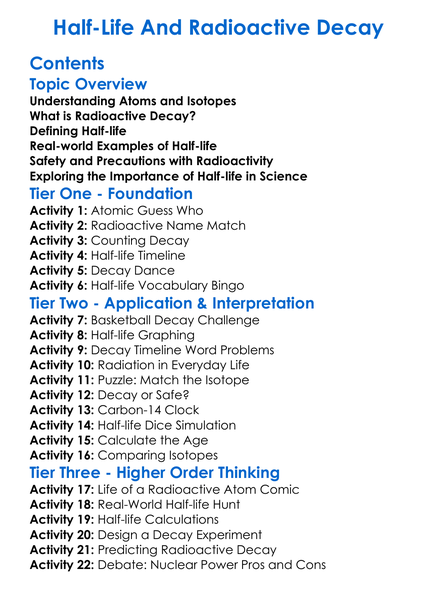 Half-Life And Radioactive Decay Worksheet Activity Booklet