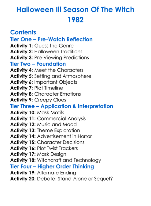 Halloween Iii Season Of The Witch 1982 Worksheet Activity Booklet