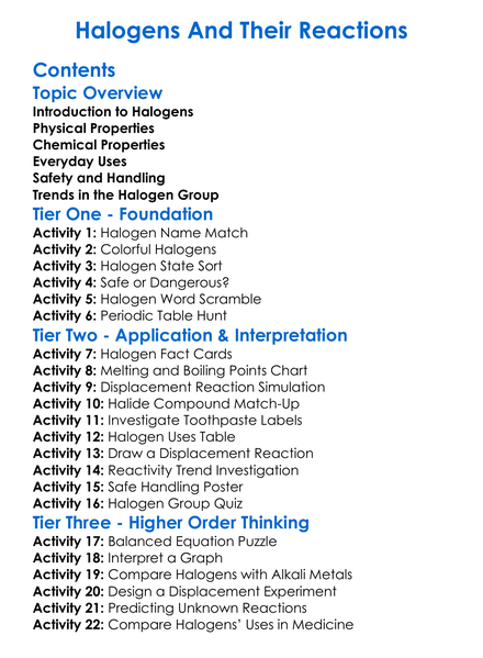 Halogens And Their Reactions Worksheet Activity Booklet