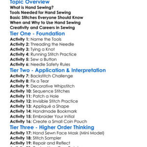 Hand Sewing Techniques Worksheet Activity Booklet