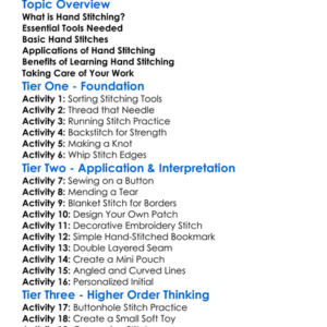 Hand Stitching Techniques Worksheet Activity Booklet