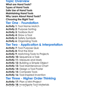 Hand Tools Usage Worksheet Activity Booklet
