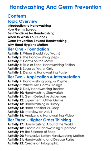 Handwashing And Germ Prevention Worksheet Activity Booklet