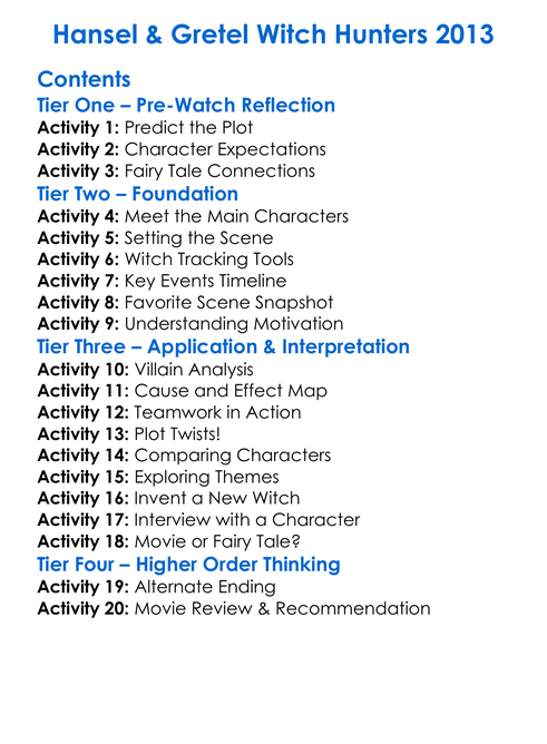 Hansel Gretel Witch Hunters 2013 Worksheet Activity Booklet