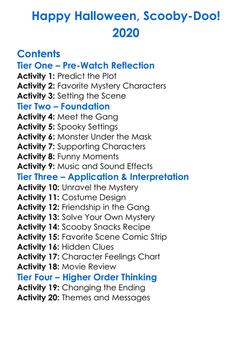 Happy Halloween Scooby-Doo 2020 Worksheet Activity Booklet