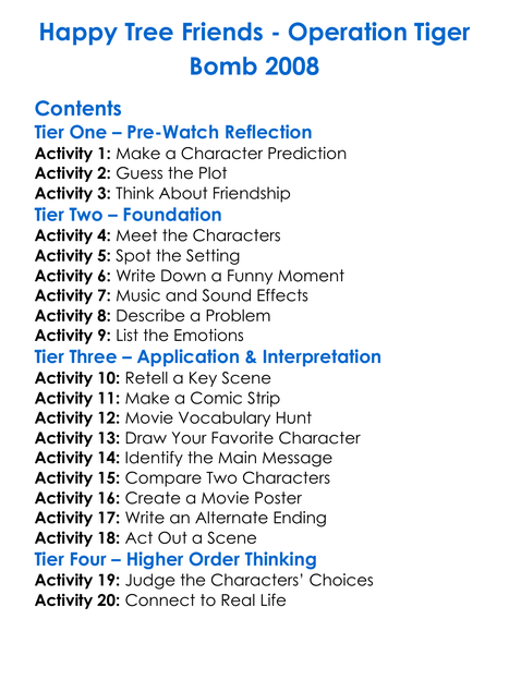 Happy Tree Friends Worksheet Activity Booklet