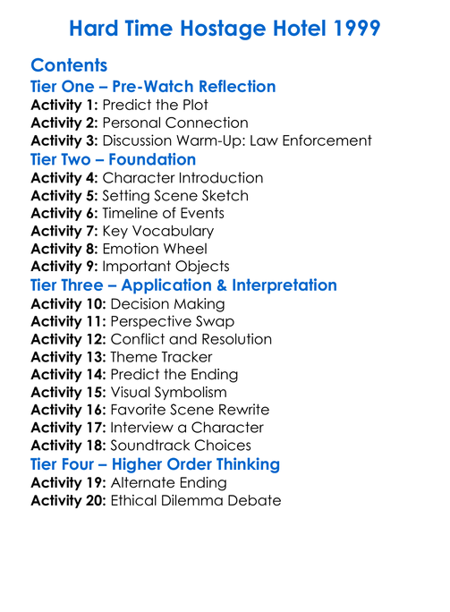 Hard Time Hostage Hotel 1999 Worksheet Activity Booklet