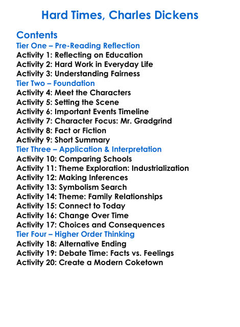 Hard Times Charles Dickens Worksheet Activity Booklet