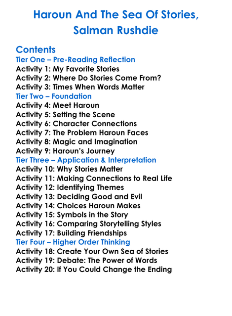 Haroun And The Sea Of Stories Salman Rushdie Worksheet Activity Booklet