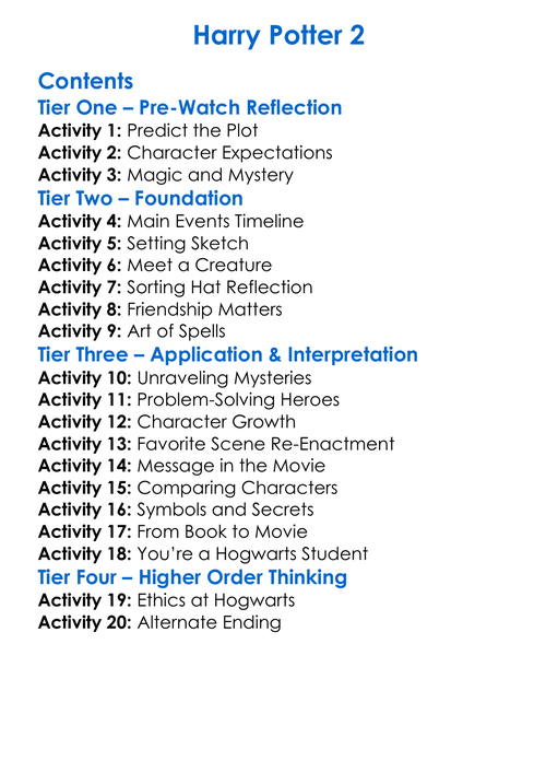 Harry Potter 2 Worksheet Activity Booklet