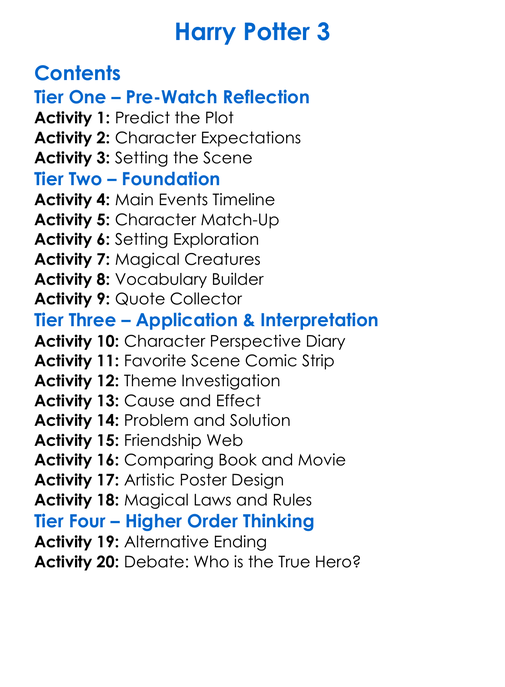 Harry Potter 3 Worksheet Activity Booklet