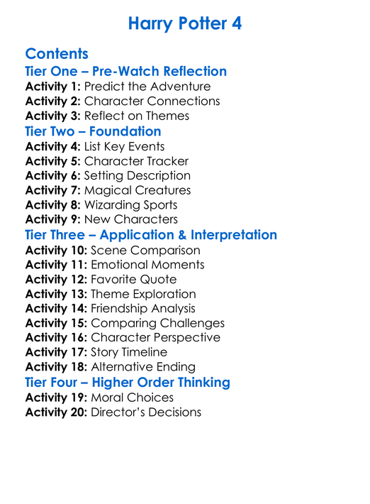 Harry Potter 4 Worksheet Activity Booklet