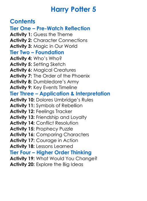 Harry Potter 5 Worksheet Activity Booklet