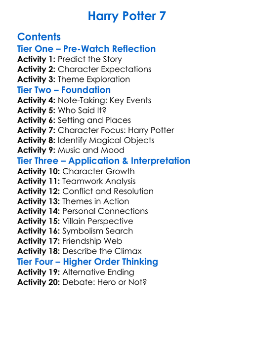 Harry Potter 7 Worksheet Activity Booklet