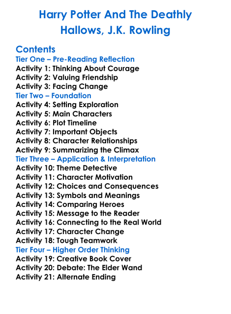 Harry Potter And The Deathly Hallows Jk Rowling Worksheet Activity Booklet