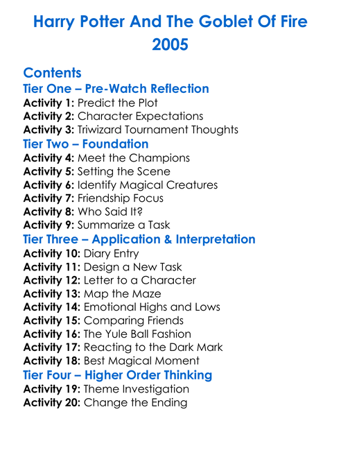 Harry Potter And The Goblet Of Fire 2005 Worksheet Activity Booklet