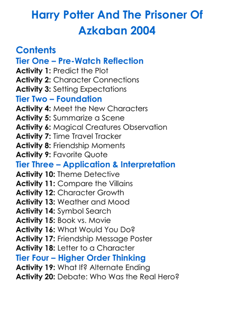 Harry Potter And The Prisoner Of Azkaban 2004 Worksheet Activity Booklet