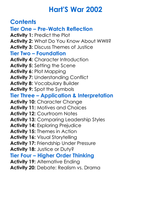 Harts War 2002 Worksheet Activity Booklet