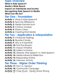 Hate Speech And Media Worksheet Activity Booklet