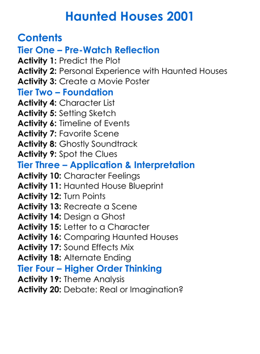 Haunted Houses 2001 Worksheet Activity Booklet