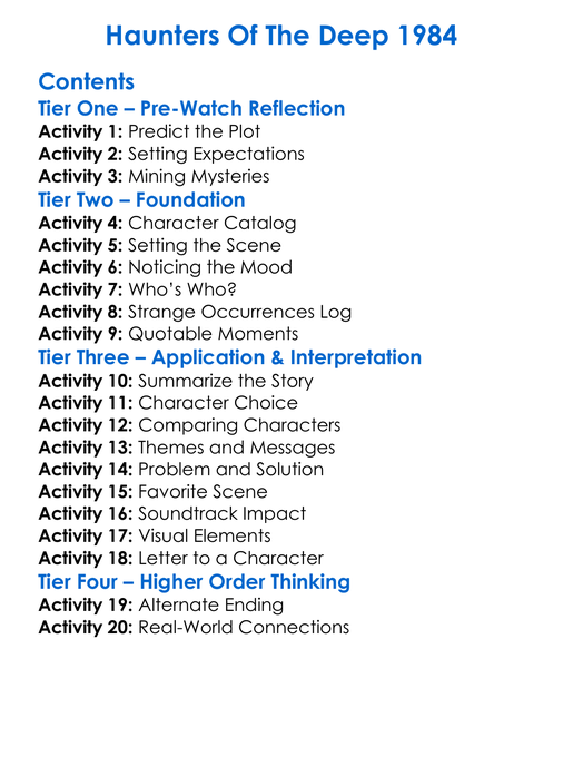 Haunters Of The Deep 1984 Worksheet Activity Booklet