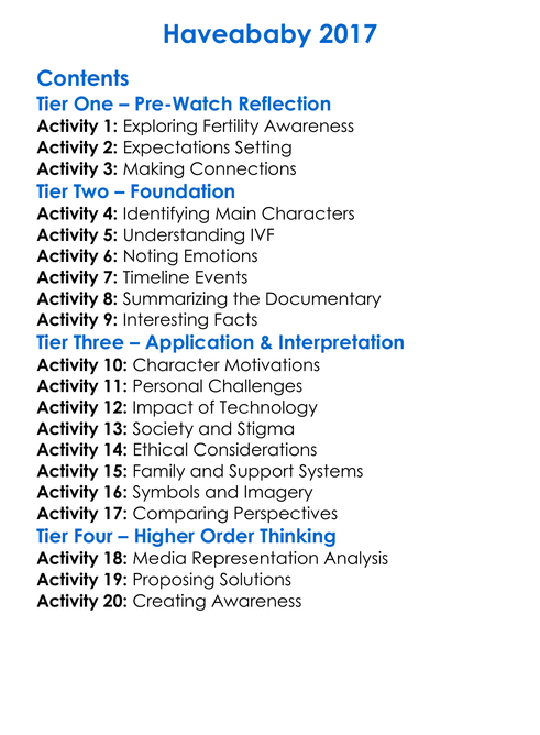 Haveababy 2017 Worksheet Activity Booklet